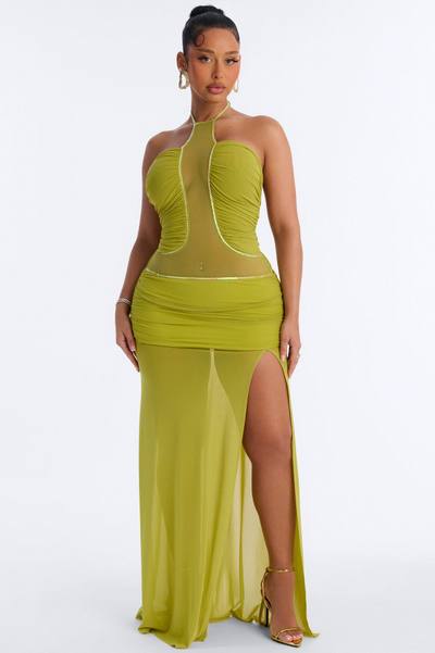 Selina Double Mesh Maxi Dress - Lime