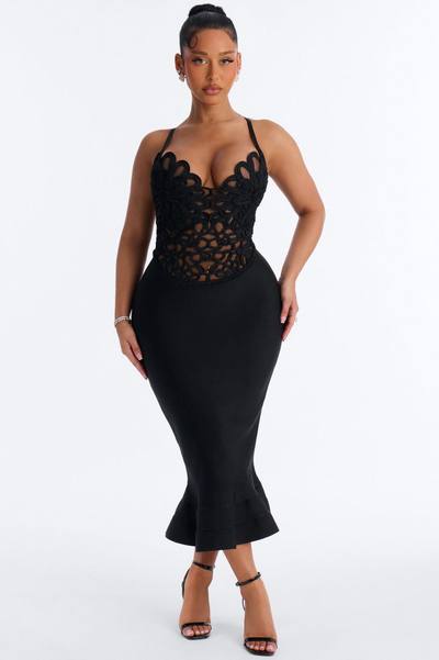 Monique Bandage Mermaid Midi Dress - Black