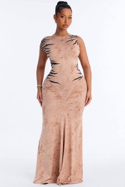 In The Wild Animal Backless Maxi Dress - Taupe/combo
