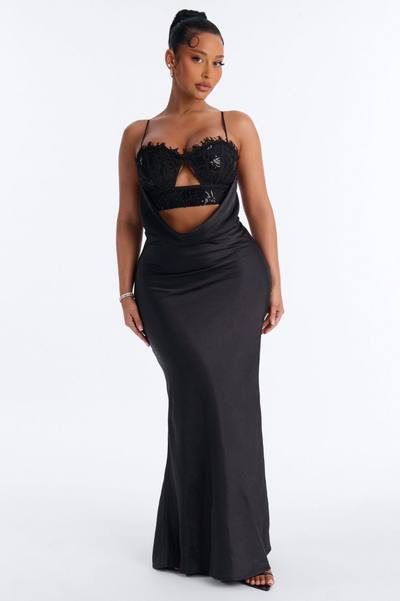 Pure Confidence Cut Out Satin Maxi Dress - Black