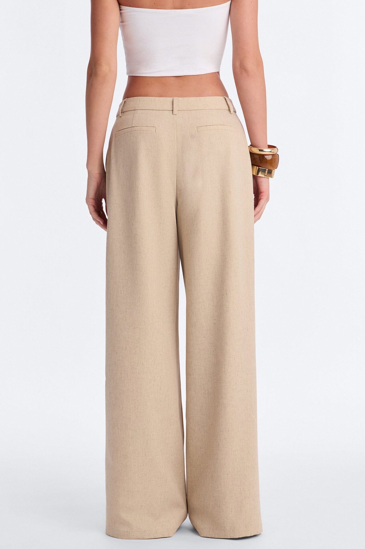 Miranda Wide Leg Pleated Trouser - Natural