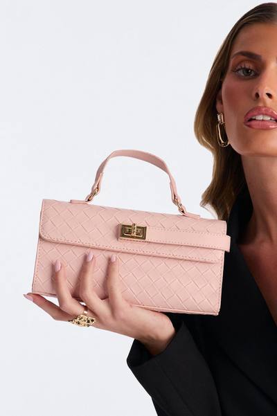 Chloe Woven Faux Leather Satchel Handbag - Pink