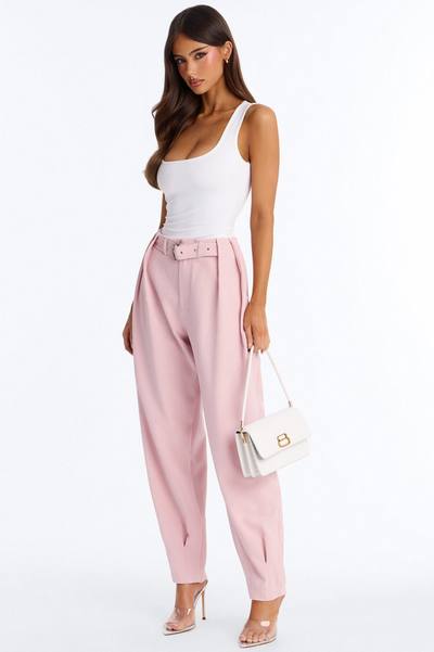 Saddle Up Belted Barrel Leg Trouser - Pink