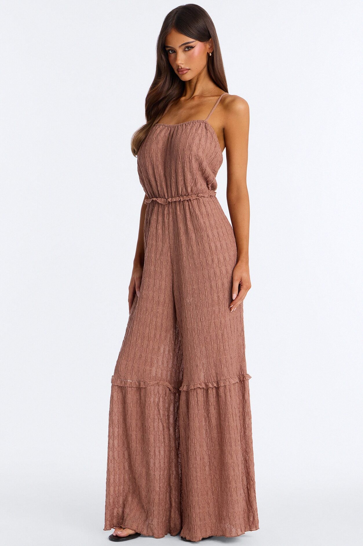 Clara Tiered Wide Leg Jumpsuit - Mocha