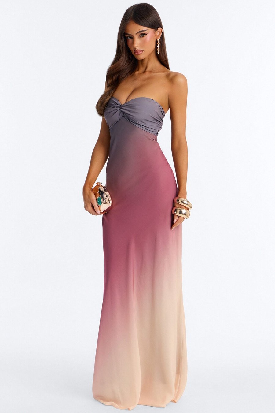 Zionna Strapless Maxi Dress - Plum Multi Color