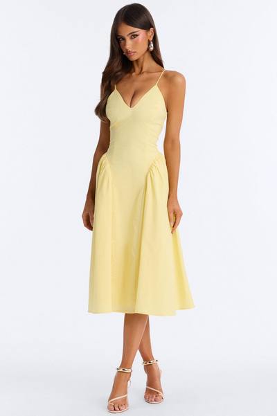 Whitney Pleated Poplin Midi Dress - Yellow