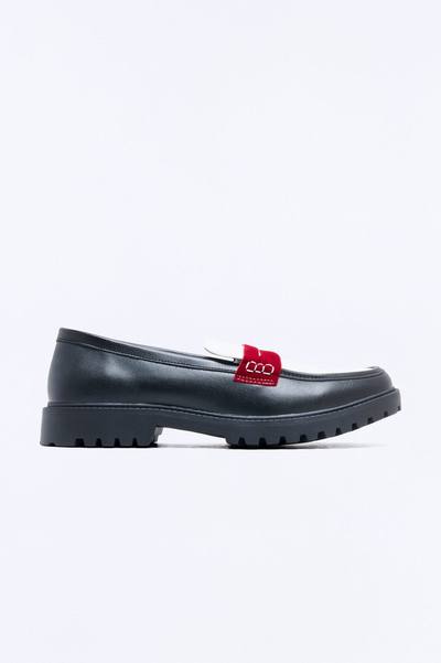 Faux Leather Penny Strap Chunky Loafer - Black/Red