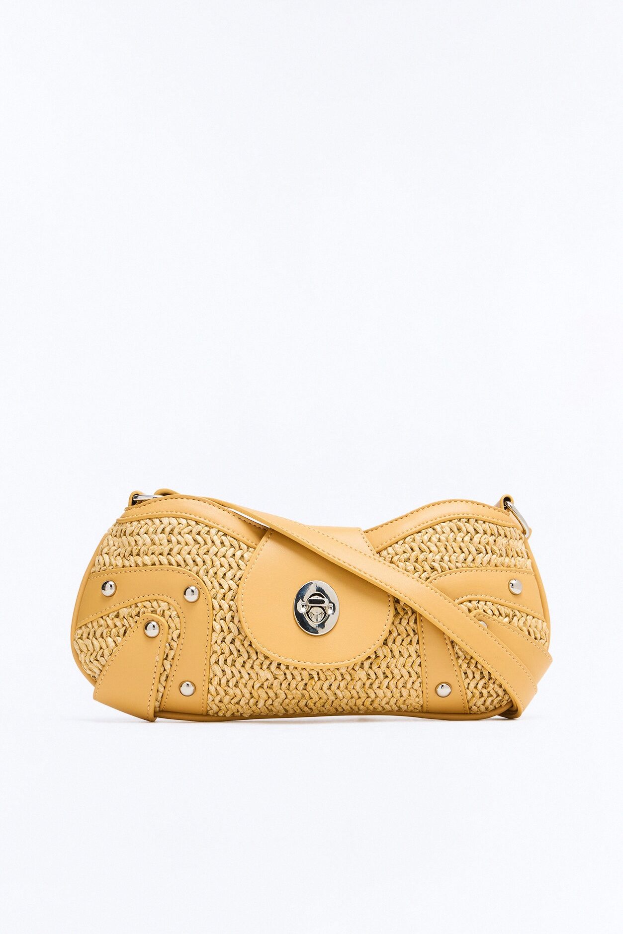 No Texts Or Calls Straw Shoulder Handbag - Cognac