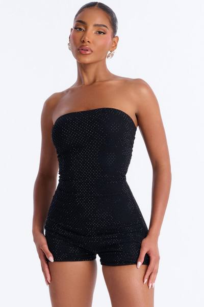 Blurry Nights Rhinestone Micro Short Romper - Black