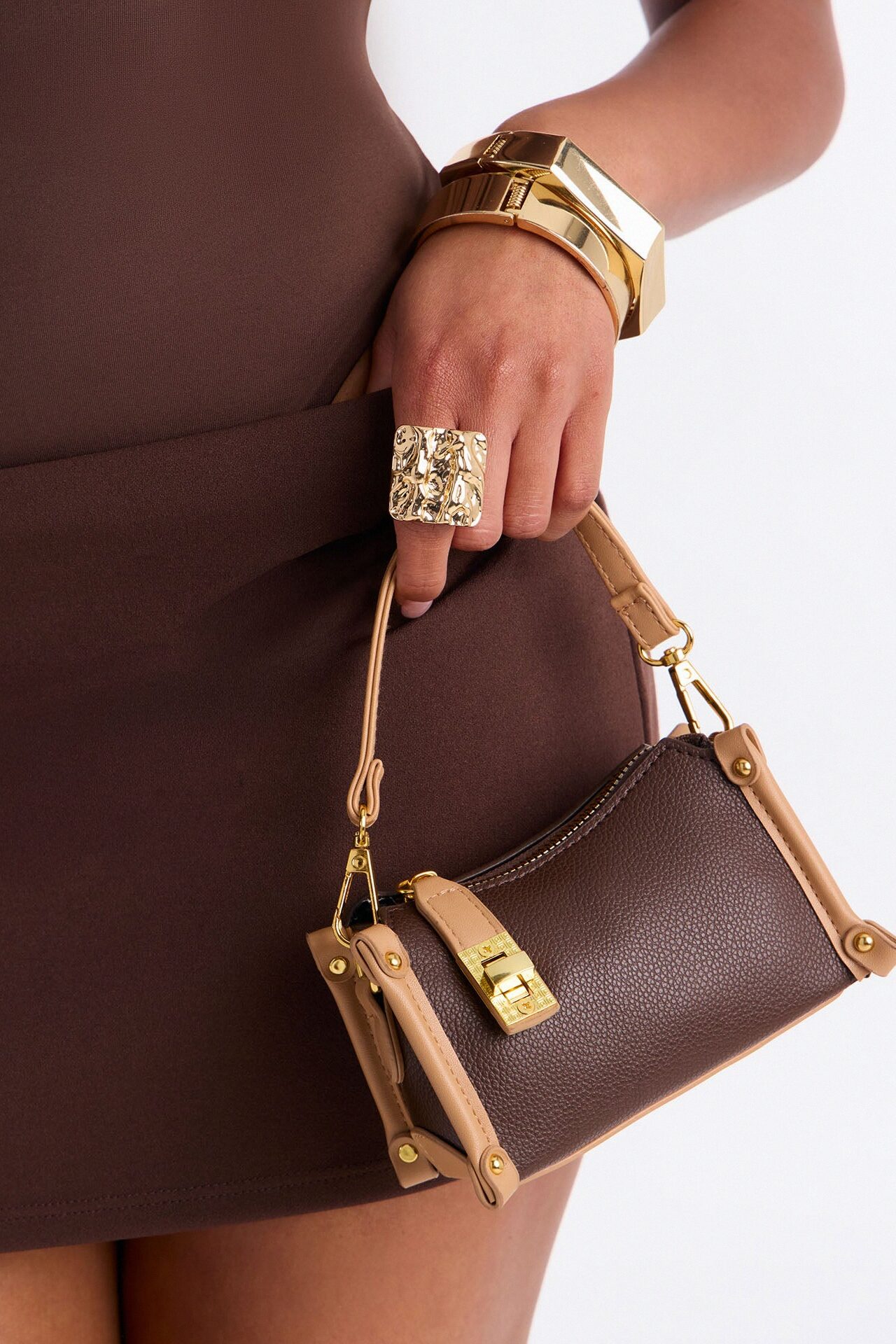 Your Heart Is Safe Faux Leather Crossbody Bag - Brown/combo