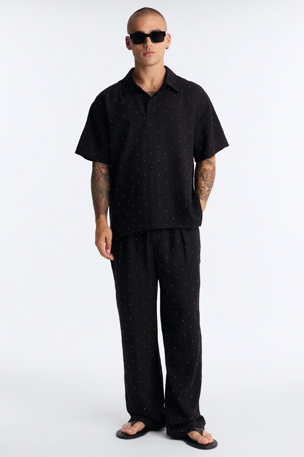 Oversized Midnight Glimmer Polo - Black