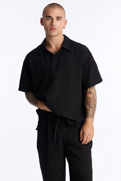 Oversized Midnight Glimmer Polo - Black
