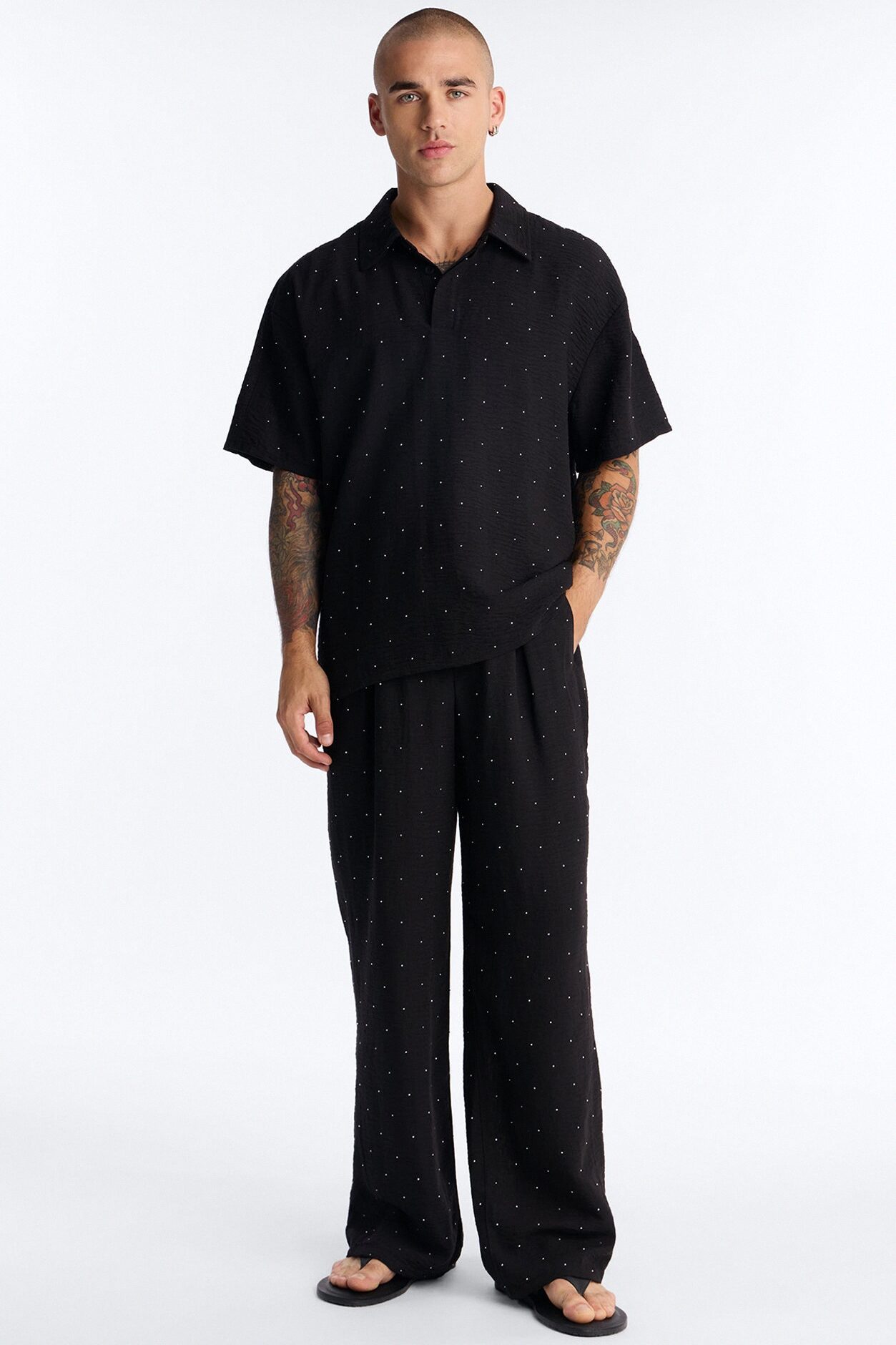 Baggy Pleated Midnight Glimmer Pant - Black