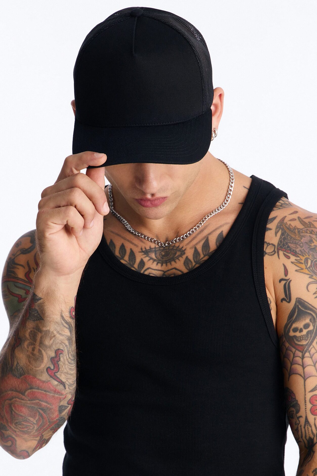 Basic Mesh Back Panel Snapback Hat - Black