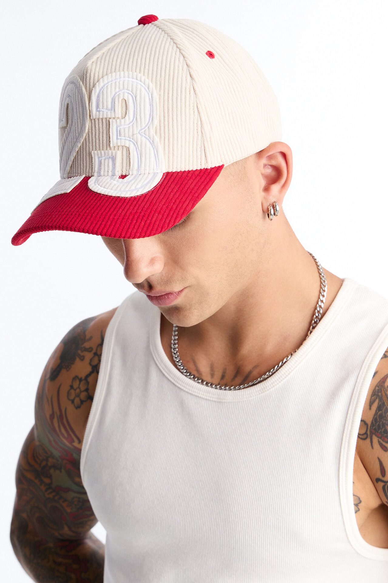 23 Patch Corduroy Snapback Hat - Stone