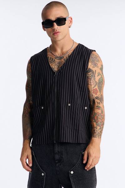 Maison Tailored All Over Pocket Belvedere Vest - Black