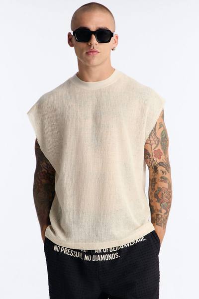 Oversized Sand Shell Sleeveless Tee - Oatmeal