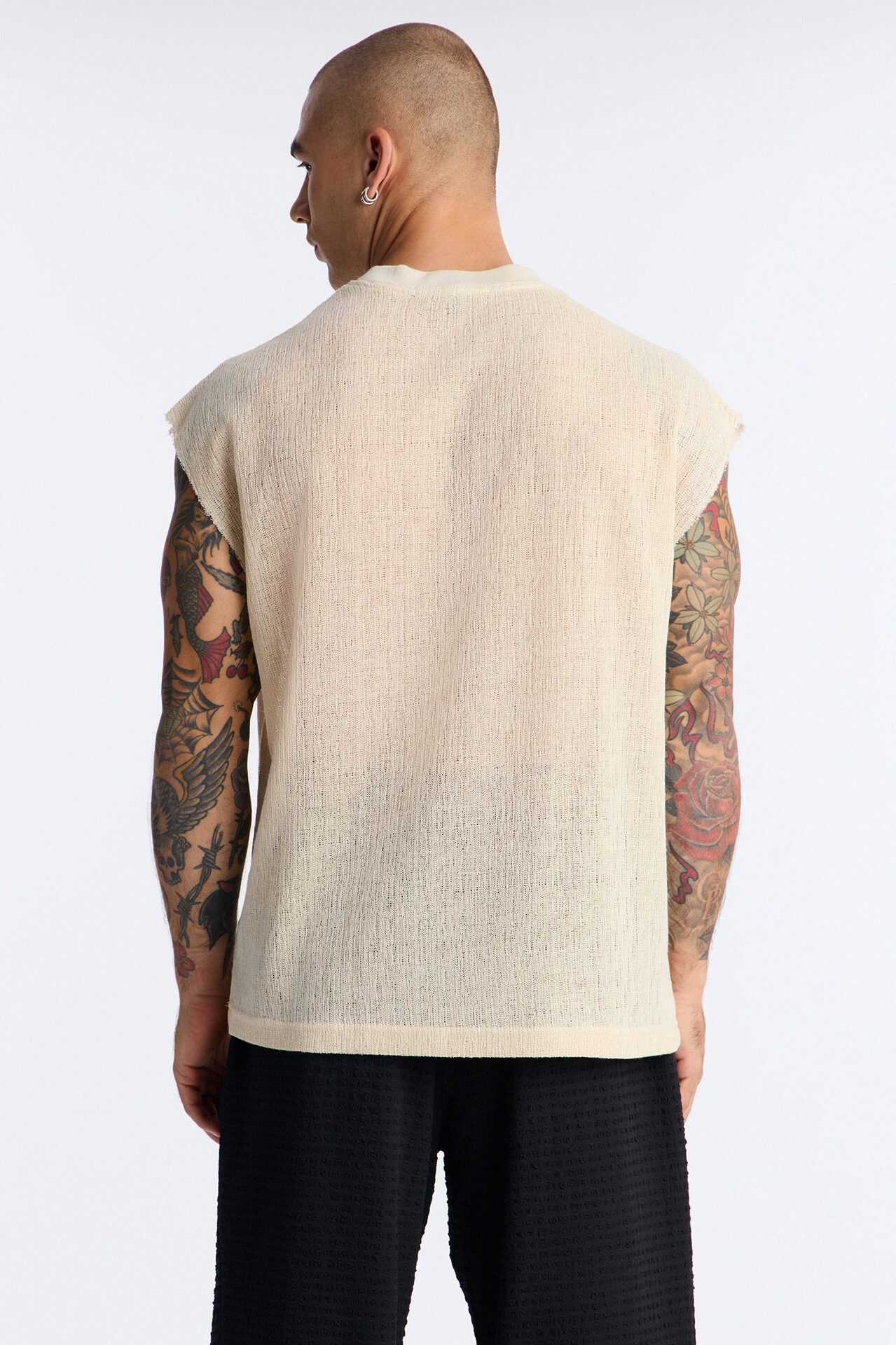 Oversized Sand Shell Sleeveless Tee - Oatmeal