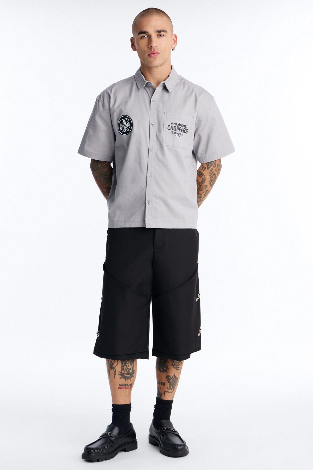 West Coast Choppers Patch Button Up Shirt - Light Grey