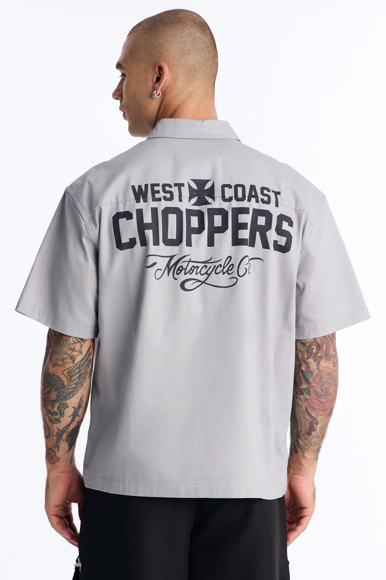 West Coast Choppers Patch Button Up Shirt - Light Grey