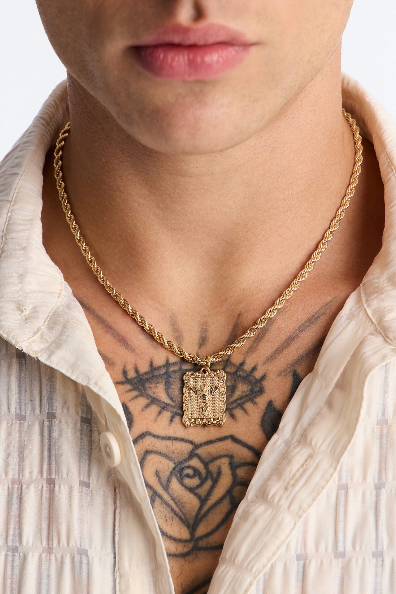 Angel Pendant Rope Chain Necklace - Gold