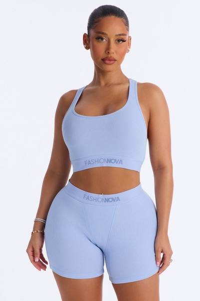 Mood Cotton Ribbed Racer Back Bra and Boxer Set - Blue