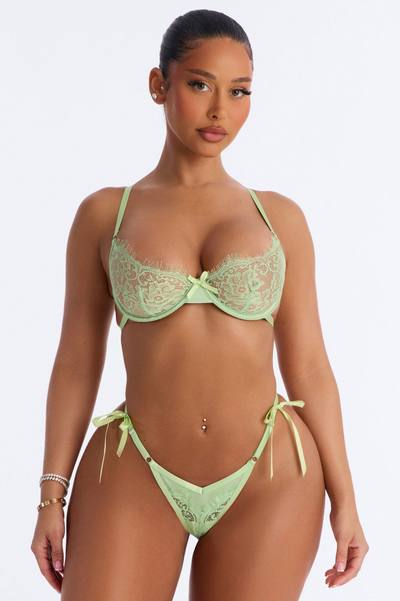 Catch The Dream Lace Underwire Side Tie 2 Piece Set - Green