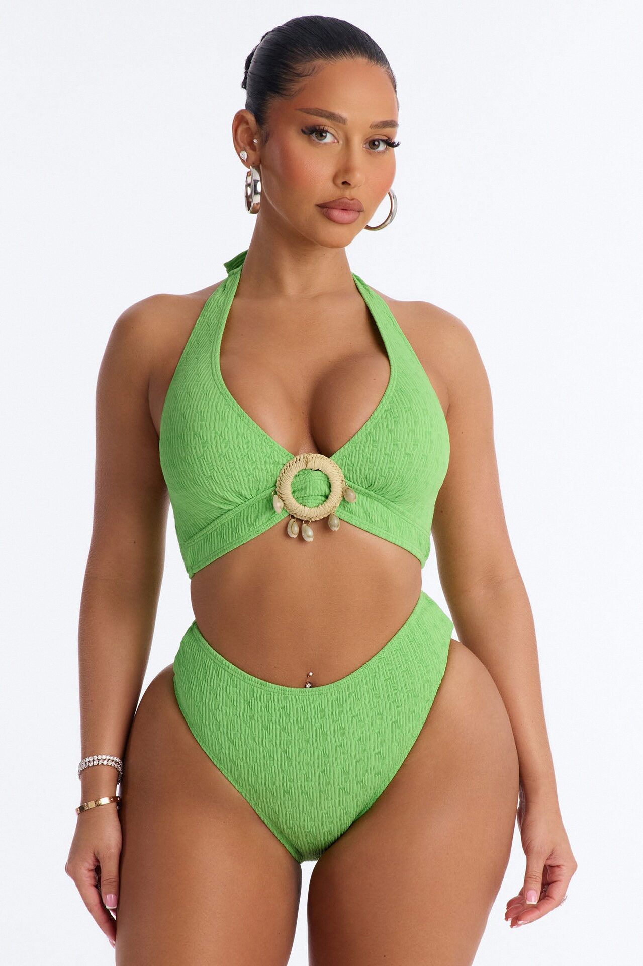 Graycen Textured 2 Piece Halter Bikini Set - Lime