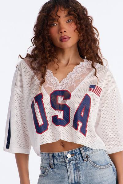 USA Lace Cropped Jersey - White
