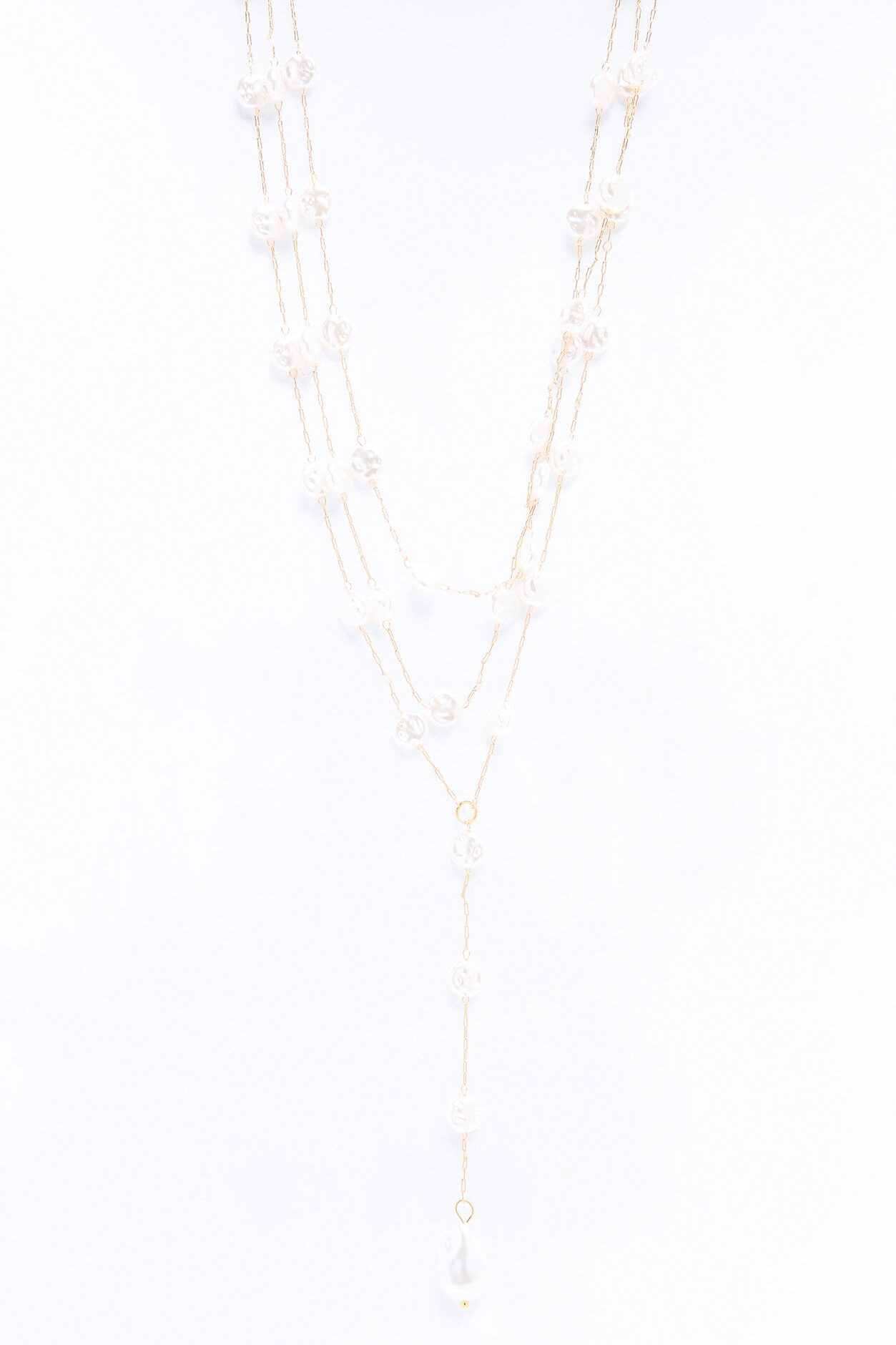Island Spirit Pearl Lariat Necklace - White/Gold