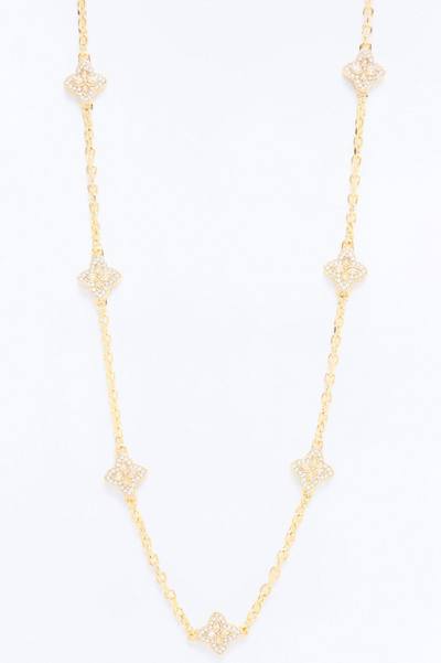 Genesis Rhinestone Clover Necklace - Gold