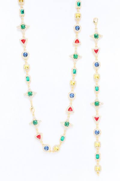Euro Multicolor Necklace And Bracelet Set - Gold