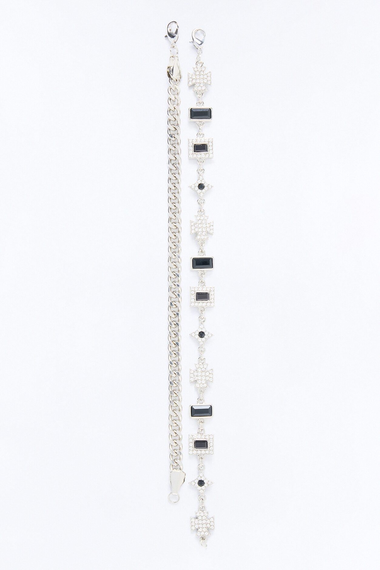 Ebony Iced Mixed Charms Bracelet Set - Silver