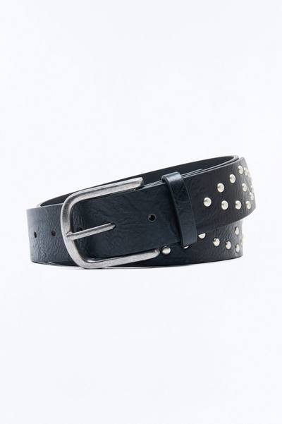 Studded Criss Cross Faux Leather Belt - Black
