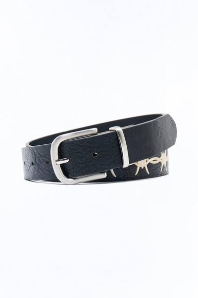 Contrast Patch Cut Out Faux Leather Belt - Black
