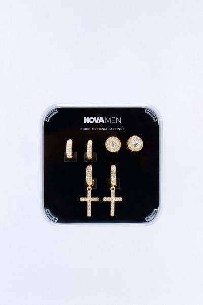 Holy Opulence Iced Cross Earring Set - Gold