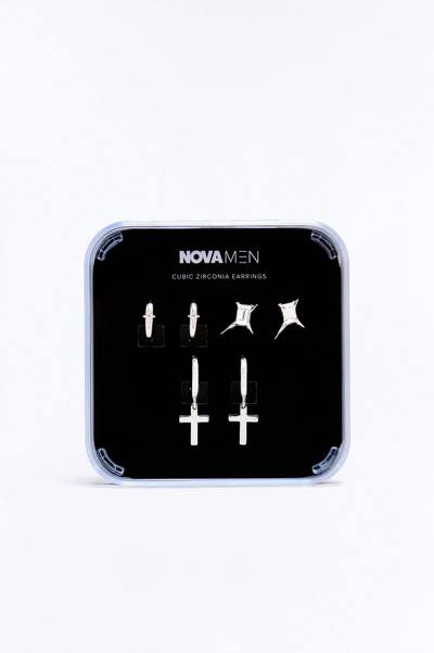 Not My Fault Cross Earring Set - Silver