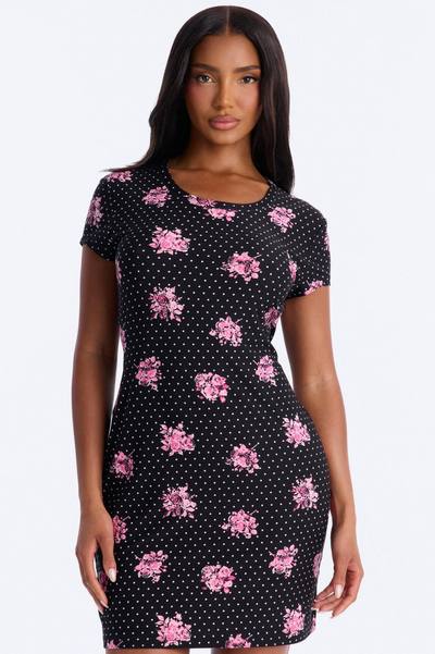 Cozy Serving Polka Dot Rose PJ Sleep Shirt - Black/combo