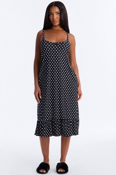 Dotted Desire Ruffle PJ Sleep Dress - Black/White