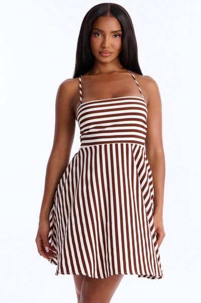 Anne Striped Mini Dress - Brown Combo