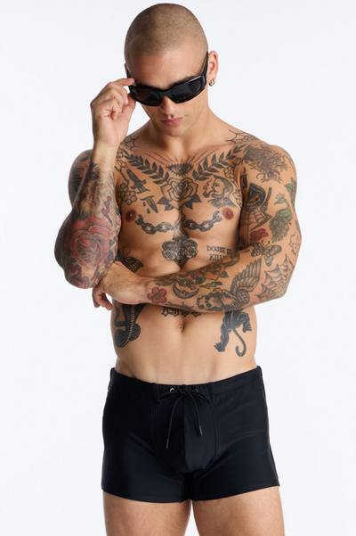 Boxy Fit Stretch Swim Brief - Black