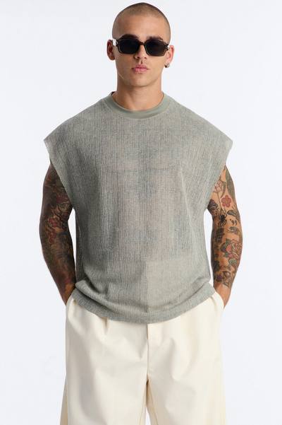 Oversized Sand Shell Sleeveless Tee - Sage