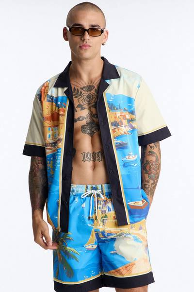 Relaxed Costa Naples Cuban Collar Button Up Shirt - Multi Color