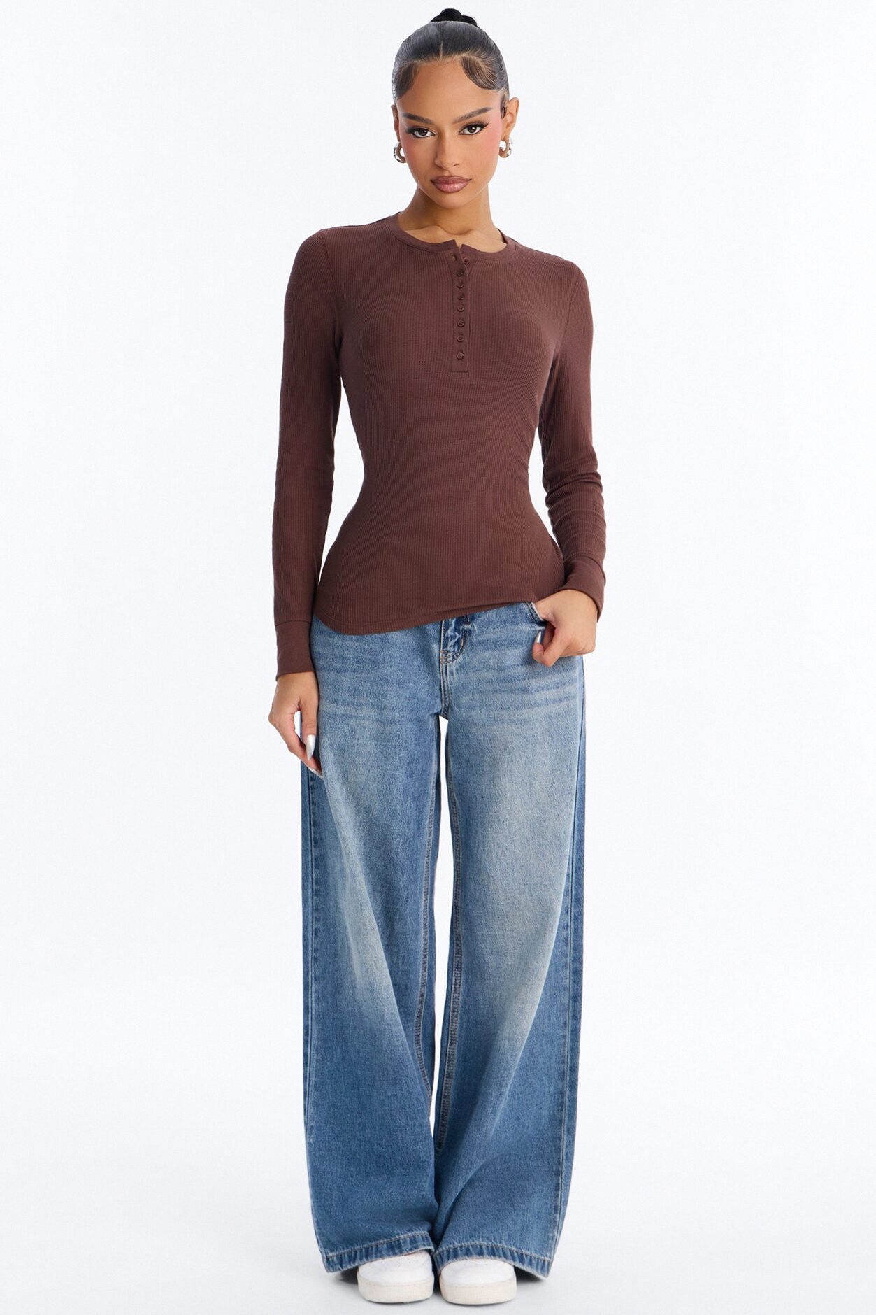 Sophie Henley Long Sleeve Thermal Top - Chocolate