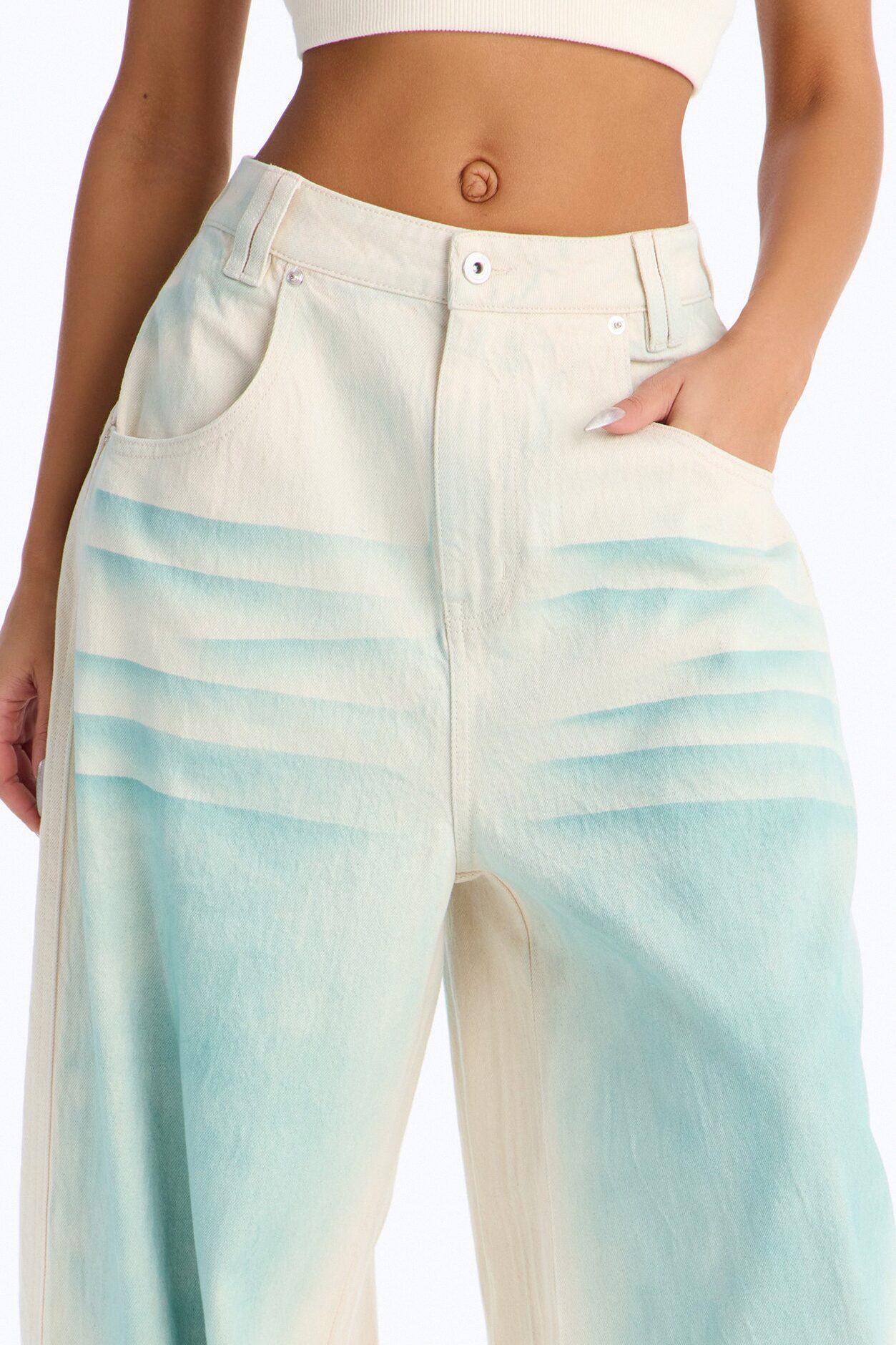 Moon Tide Wide Leg Jeans - Cream/combo