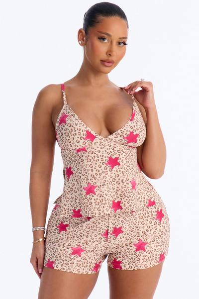 Staying Up Cami PJ Short Set - Leopard
