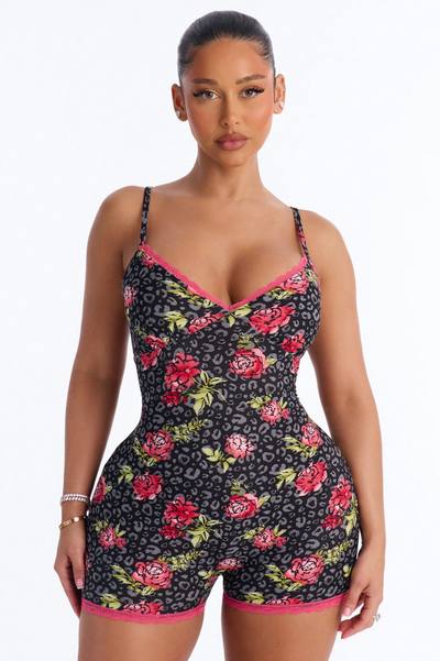 Sleepy Slay Cami PJ Romper Onesie - Red/combo