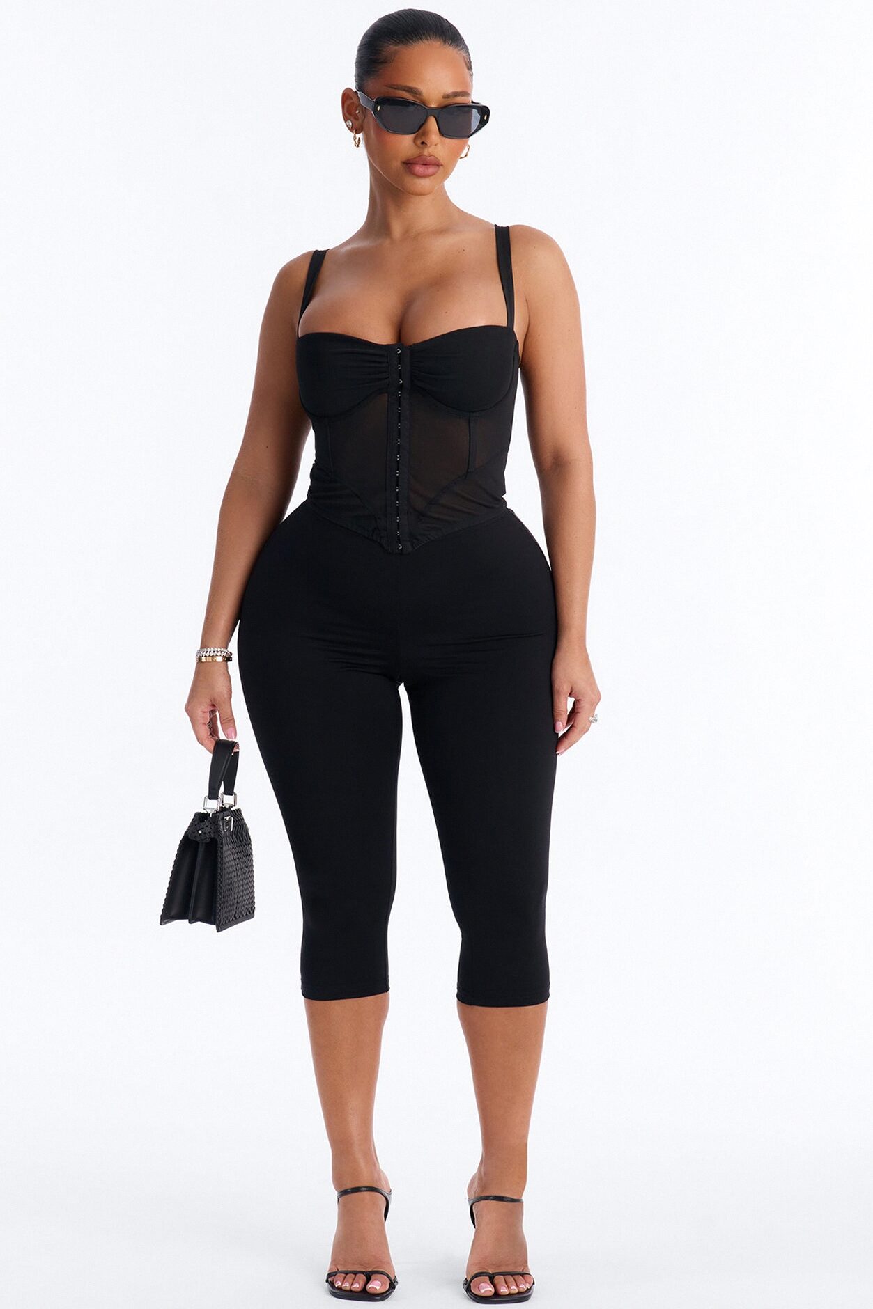 Lani Mesh Sweetheart Sleeveless Corset Top - Black
