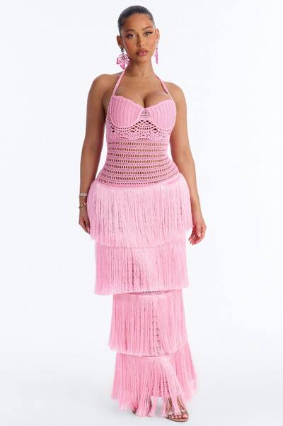 Caught Your Eye Crochet Maxi Dress - Pink