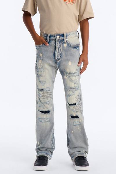 Mini Stacked Skinny Flare Distressed Me Out Jean - Light Wash